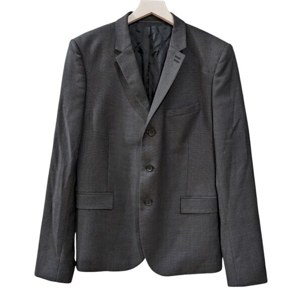 The Kooples Mens Slim Fit Textured 100% Wool Three Button Blazer Grey Size EU 52